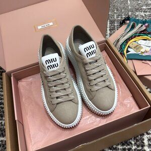 ✅Authentic Miu Miu New Thick-Soled Canvas Biscuit Sneakers Shoes